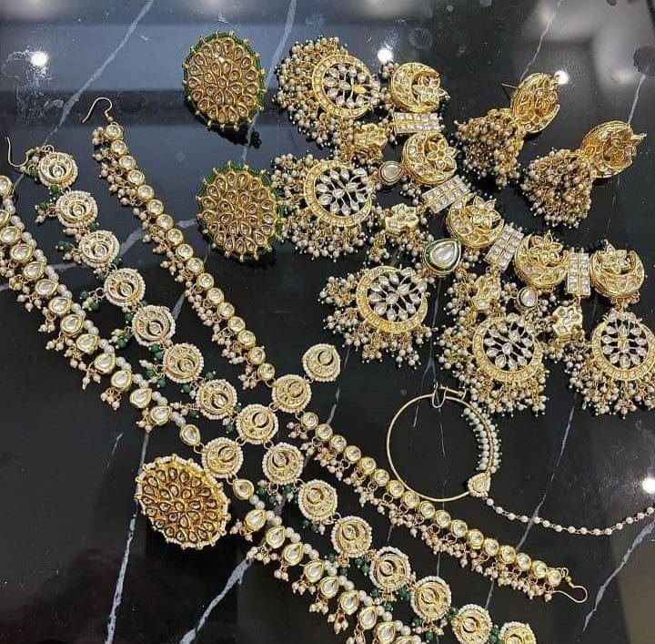 Kundan jewellery collection flat lay