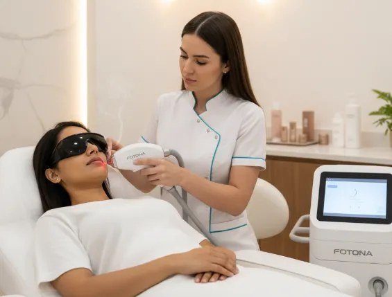 Laser skin treatment session in progress