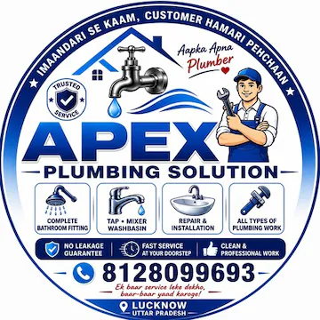 Apex Plumbing Solutions service flyer — bathroom fitting, tap, mixer and washbasin work in Lucknow