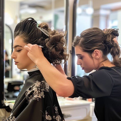 Elegant bridal updo styling at Apple Beauty Salon