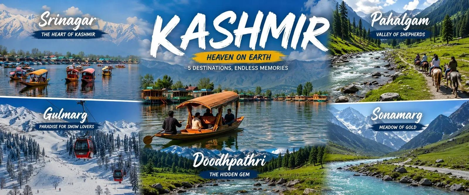 Kashmir tour banner Srinagar Gulmarg Pahalgam Sonamarg by Awadh Travels, Lucknow