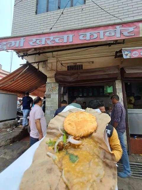 Khasta and aloo sabzi held in front of Durga Khasta Corner, Aminabad Lucknow