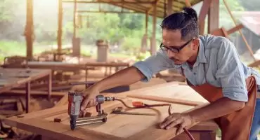 Nail-gun woodwork assembly in progress — Furnext Decor, Indira Nagar, Lucknow