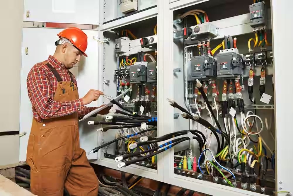 Electrician at an industrial control panel — appliance points & ac wiring in Gomti Nagar, Lucknow