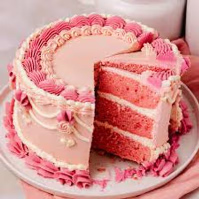 Pink layer cake at Globe Bakery, Kaiserbagh