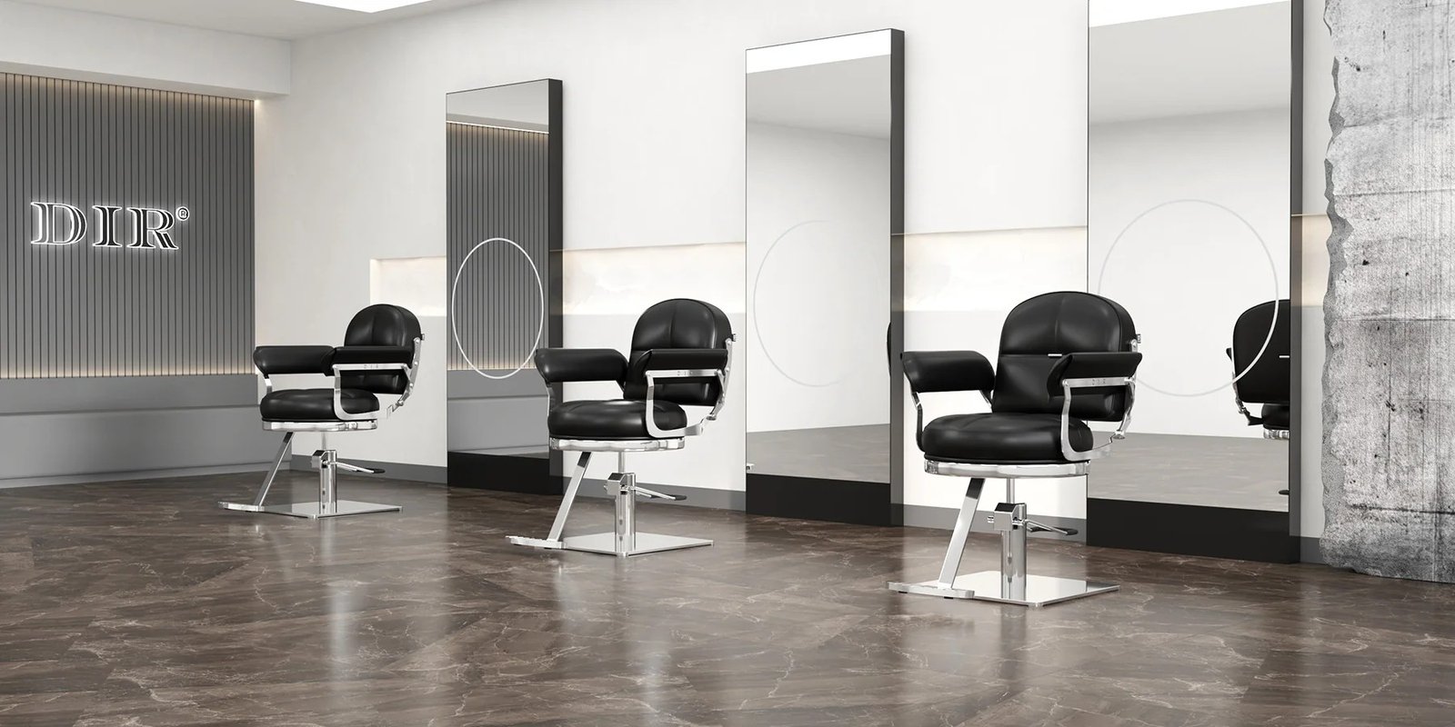 Modern minimalist salon chairs and mirrors