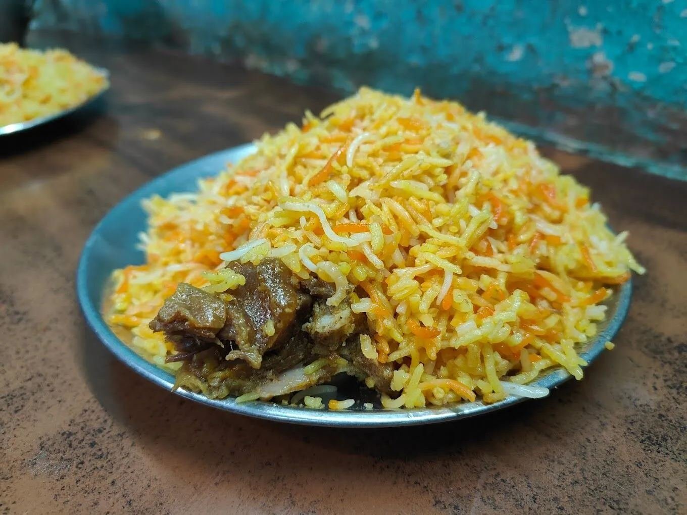Idrees mutton biryani plate — best biryani in Chowk Lucknow