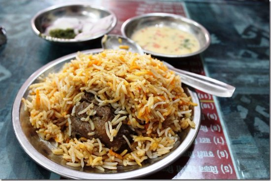 Biryani thali with raita and chutney, Lucknow biryani