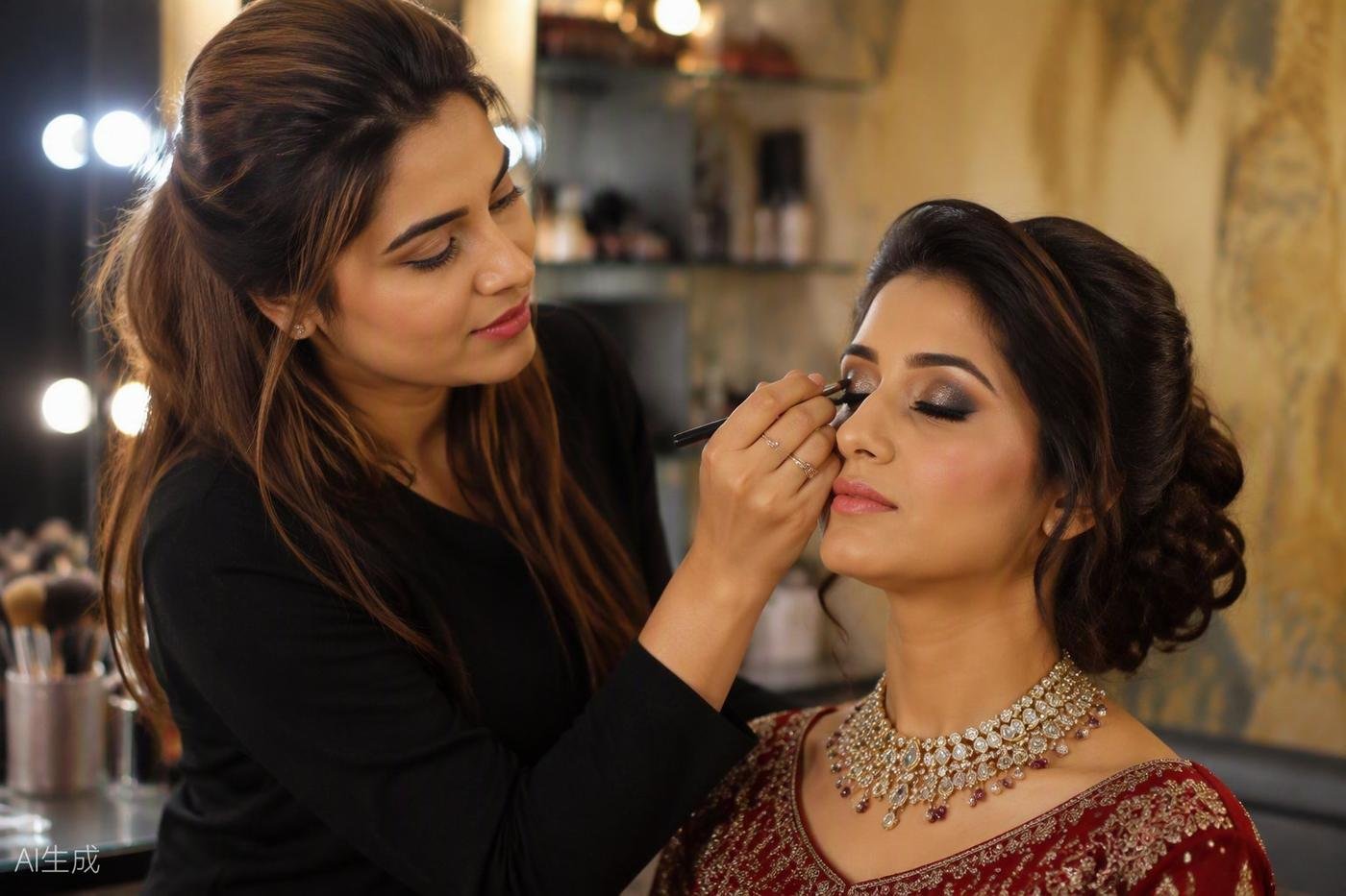 Client makeover in progress at Jannat studio Lucknow