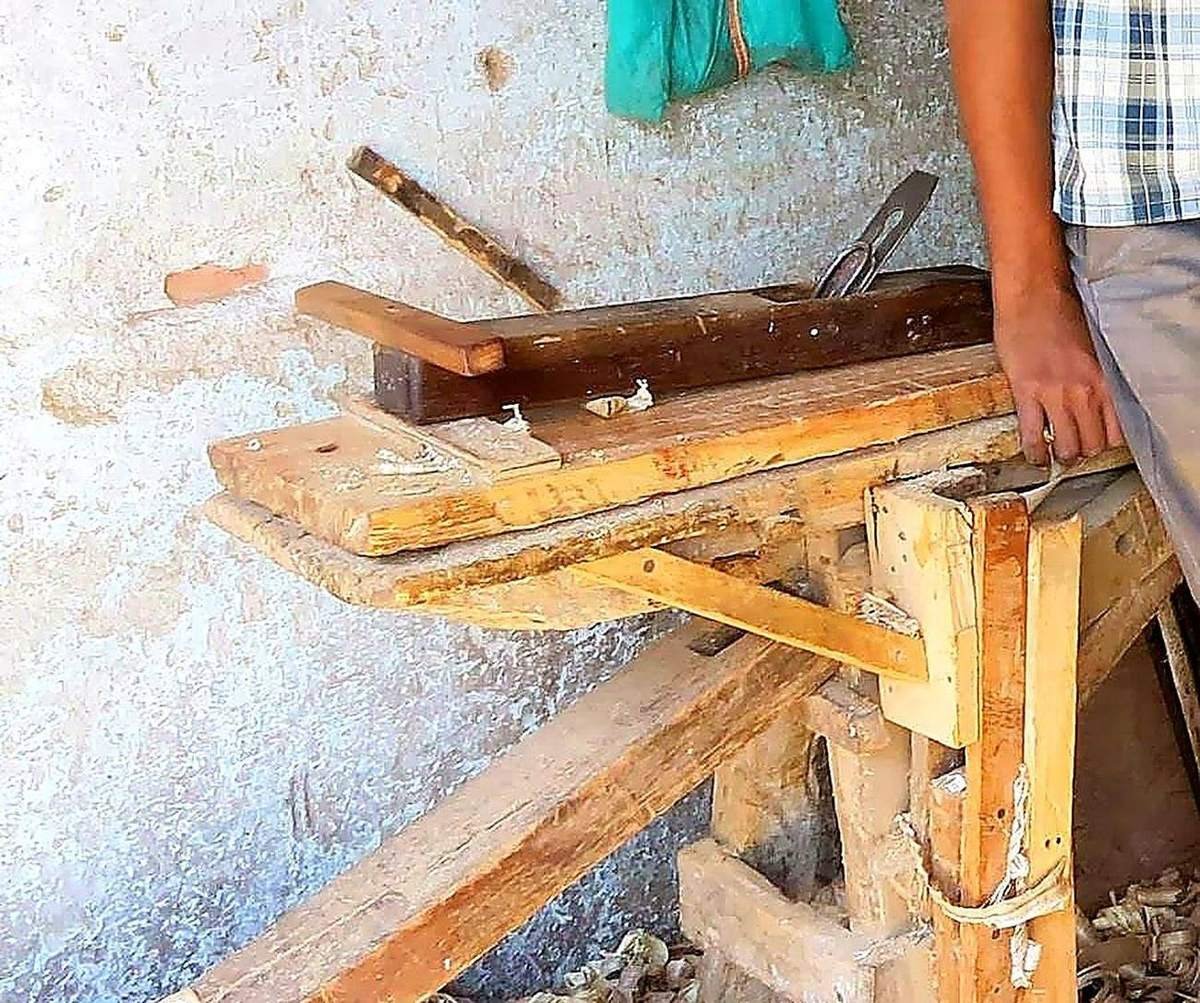 Traditional hand tools at our workbench — Lucknow Furniture, Indira Nagar, Lucknow