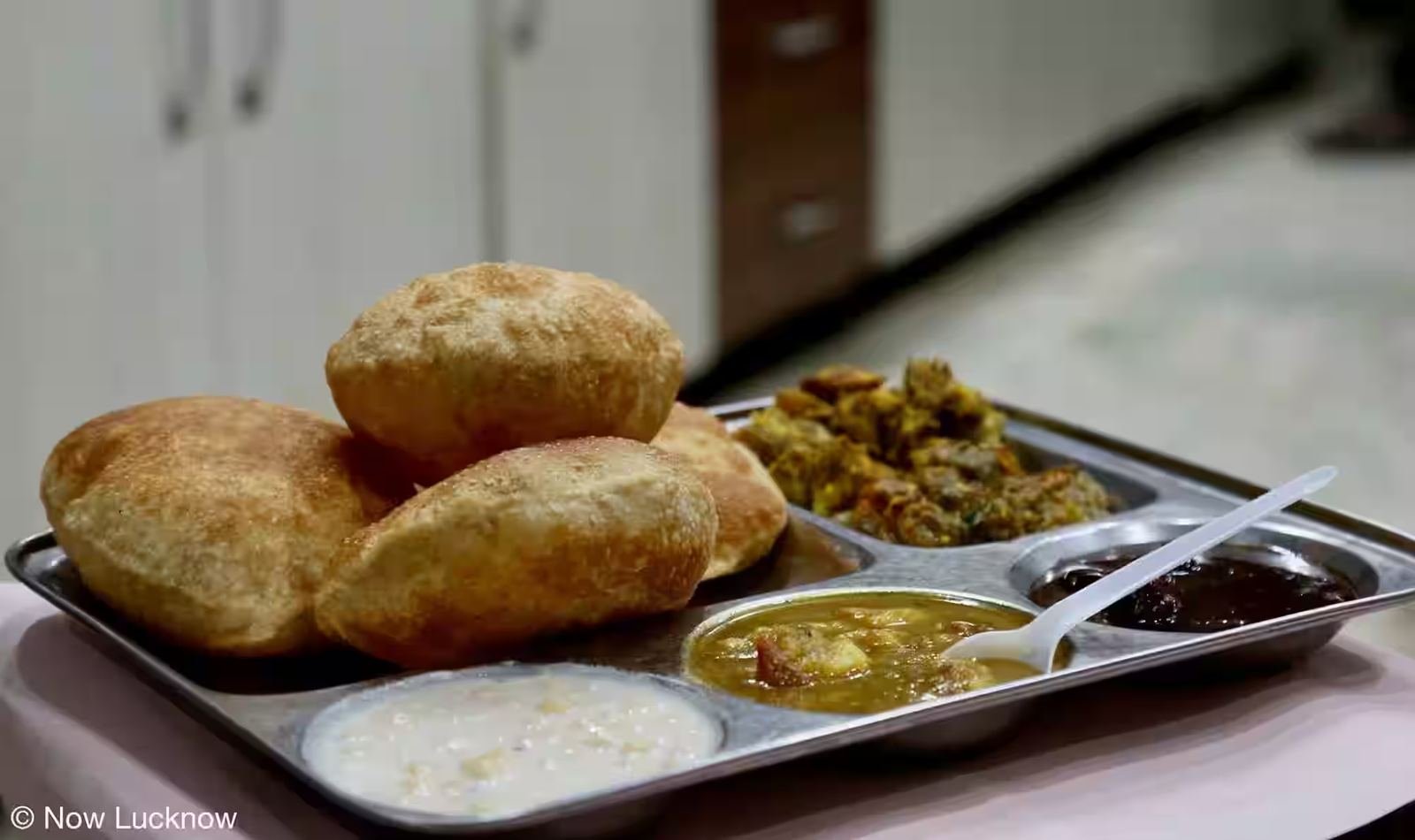 Netram kachori-sabzi thali with chutneys — heritage sweets in Aminabad Lucknow