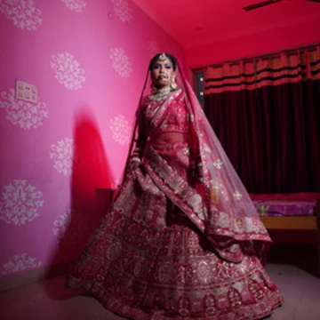 Bride in a red lehenga — wedding portrait by Nirmal Photo and Films, wedding photographer in Aliganj Lucknow