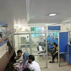 Students practising at computer terminals
