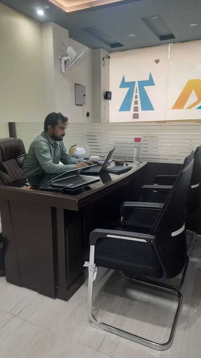 Accountant working at office desk at P K Srivastava and Associates, Lucknow