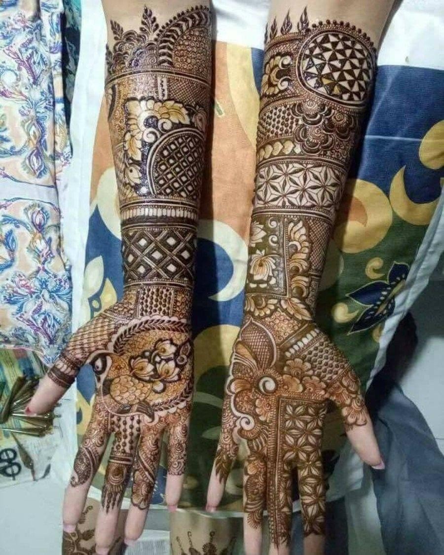 Royal Rajasthani full-hand bridal mehndi design