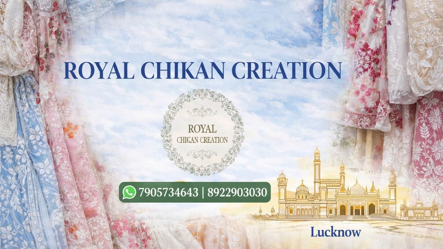 Royal Chikan Creation brand banner with store contact details