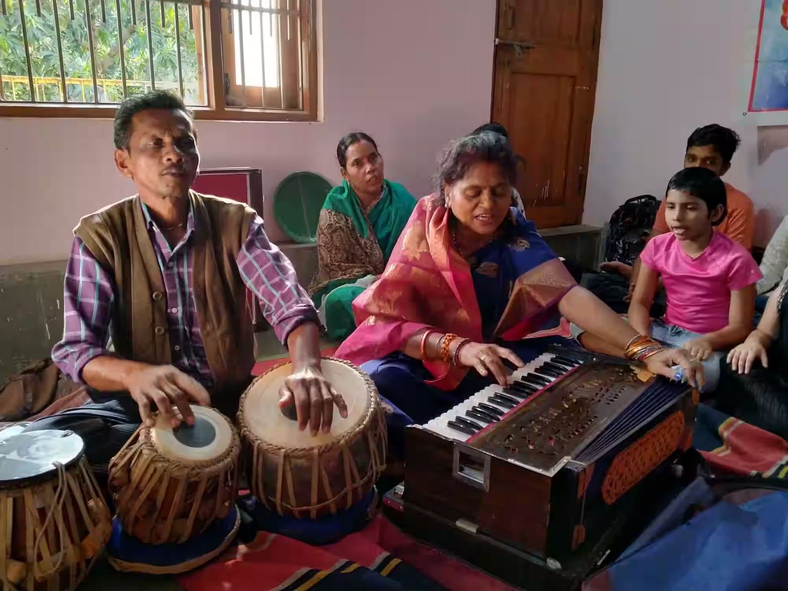 Harmonium and tabla music class in progress