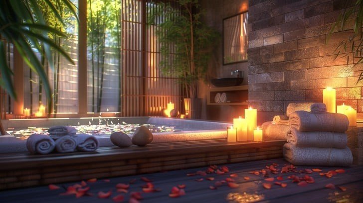 Luxury spa jacuzzi with candles and petals at Sugar E Spa Gomti Nagar Lucknow