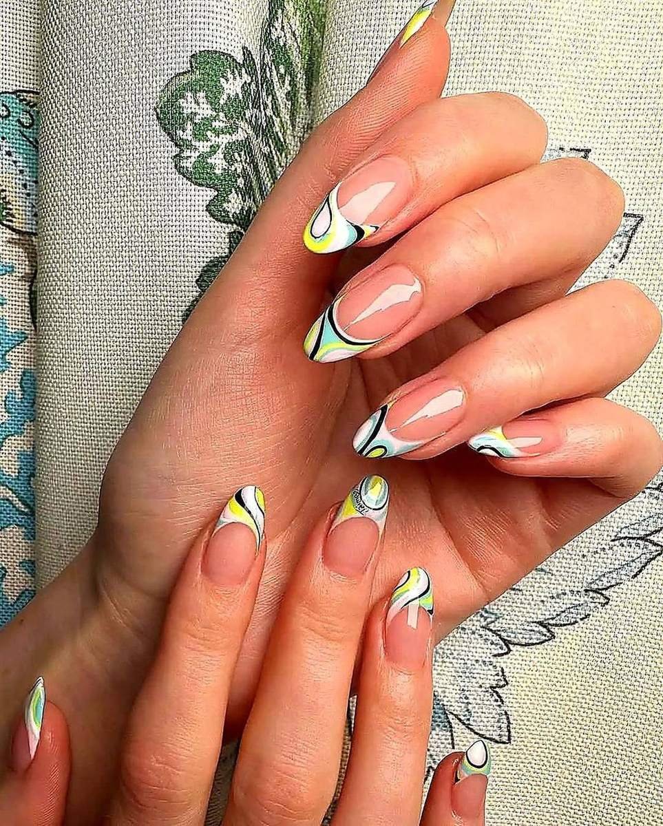 Pastel swirl nail art design by Lucknow nail artist