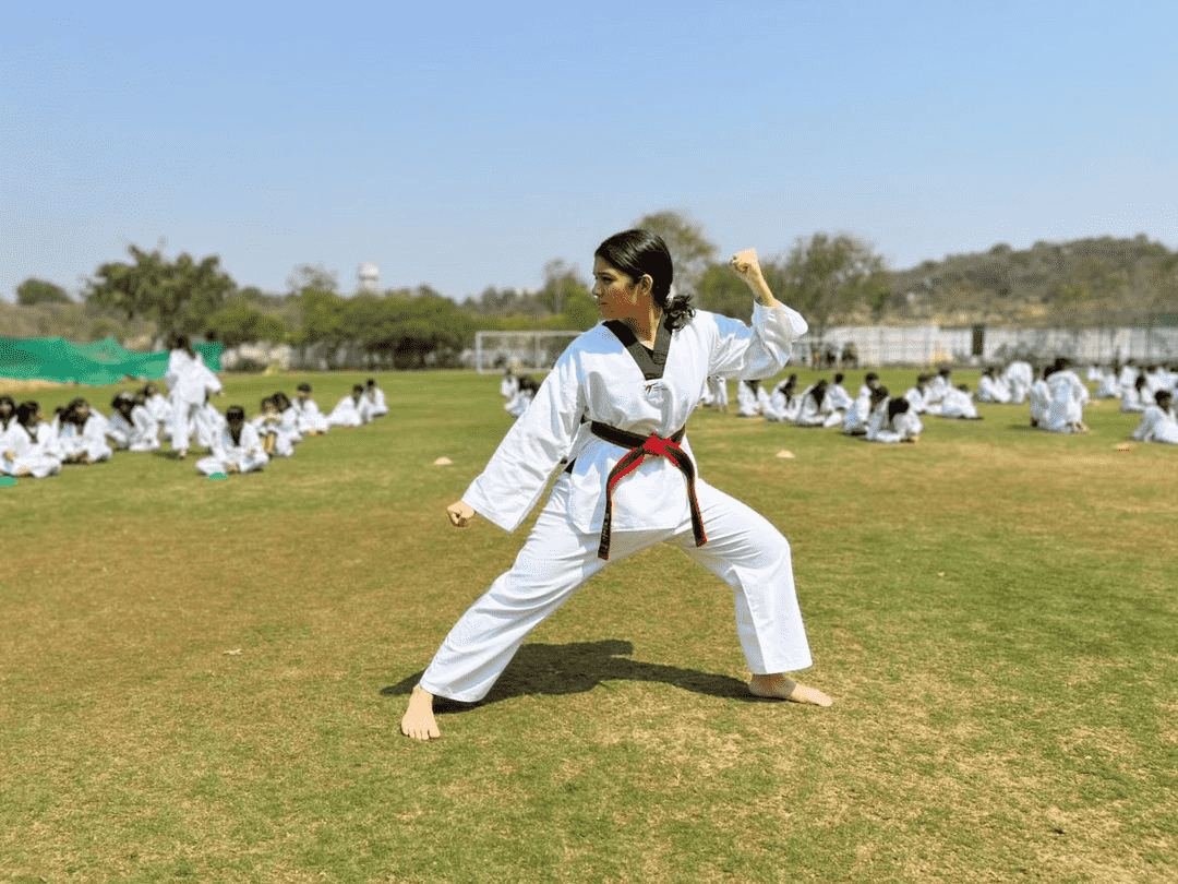Taekwondo stance practice on field