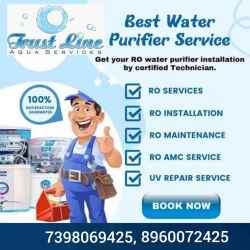 Trustline Aqua Service promo card for RO service, installation and AMC in Lucknow