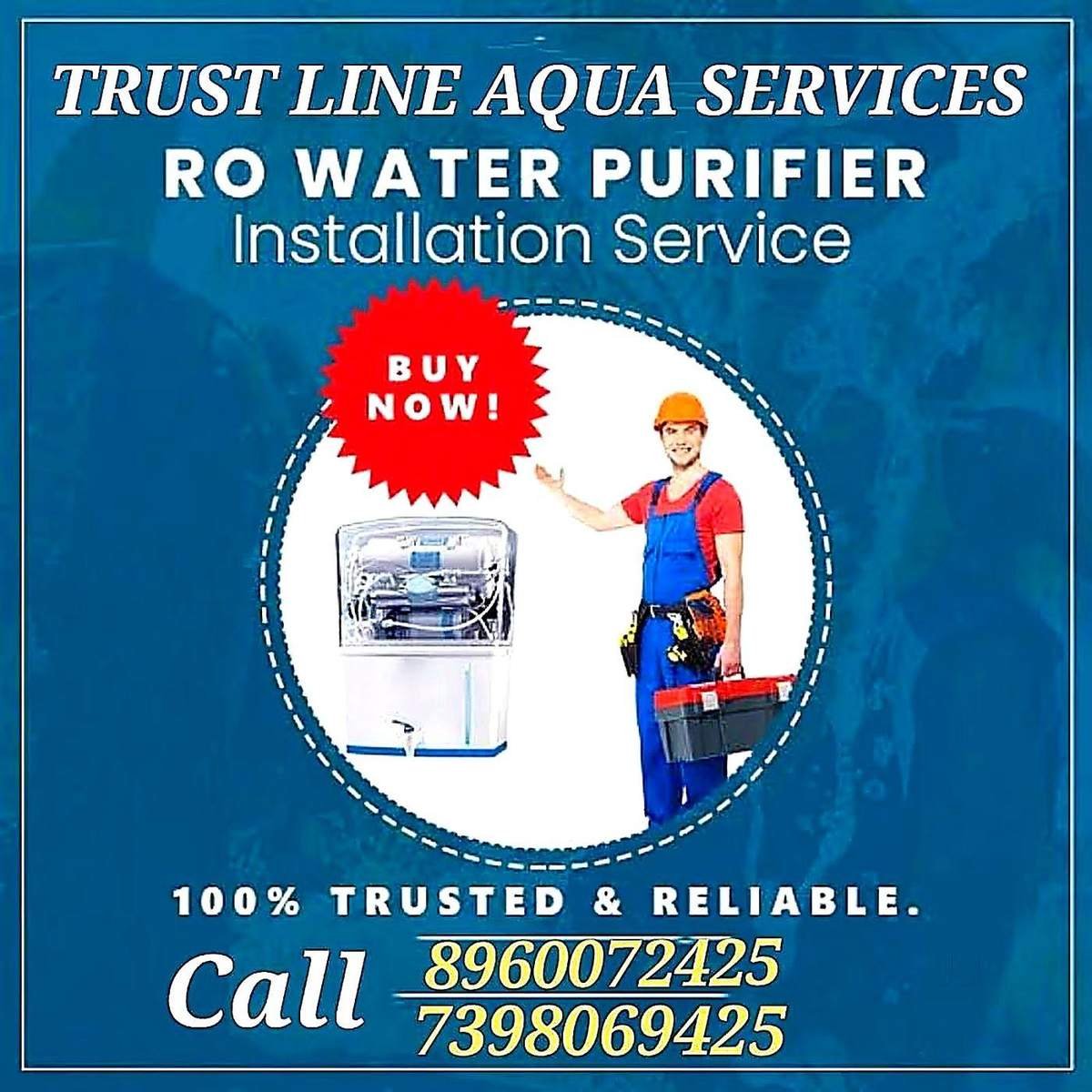 Trustline Aqua Services poster for RO installation with Lucknow contact details