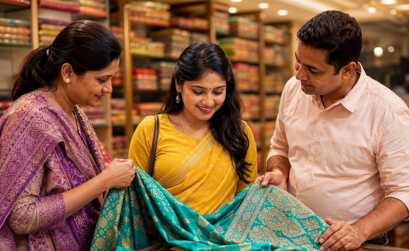 Model draped in rich red banarasi silk saree