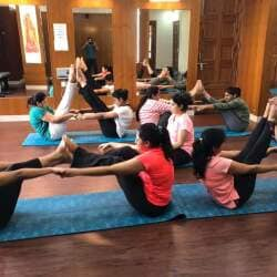 Group yoga class in the studio