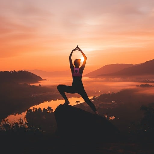 Warrior pose on hilltop at sunset