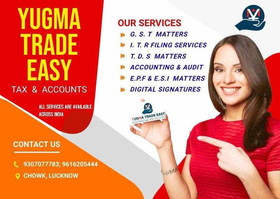 Yugma Trade Easy services banner — GST, ITR, TDS and audit consultancy, Chowk Lucknow