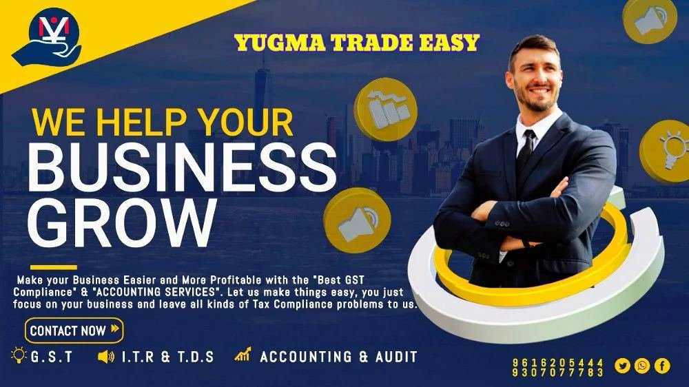 Yugma Trade Easy — We help your business grow, CA and GST consultancy banner, Chowk Lucknow